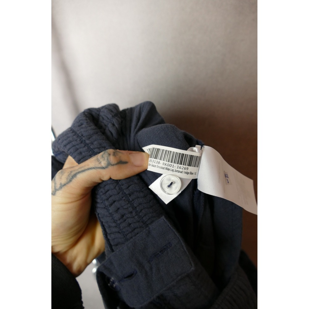 Quince Gauze Smocked Wide Leg Jumpsuit‎ Indigo Blue Organic Cotton XL - Picture 10 of 10